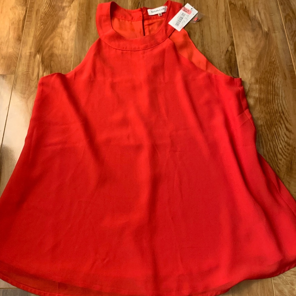 Red high neck blouse